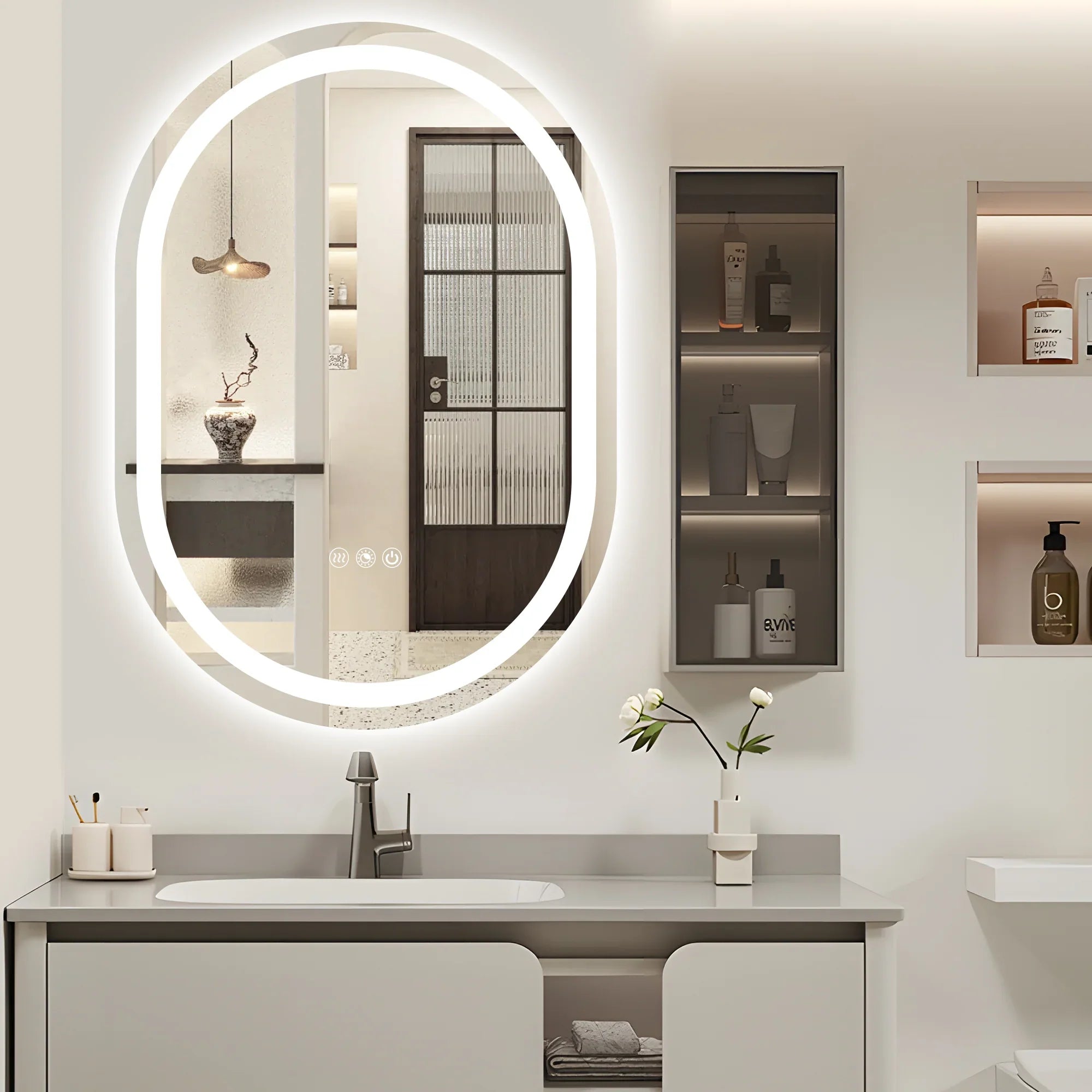 Double Arch LED Bathroom Mirror, 3000K-6000K Dimmable and Many Sizes