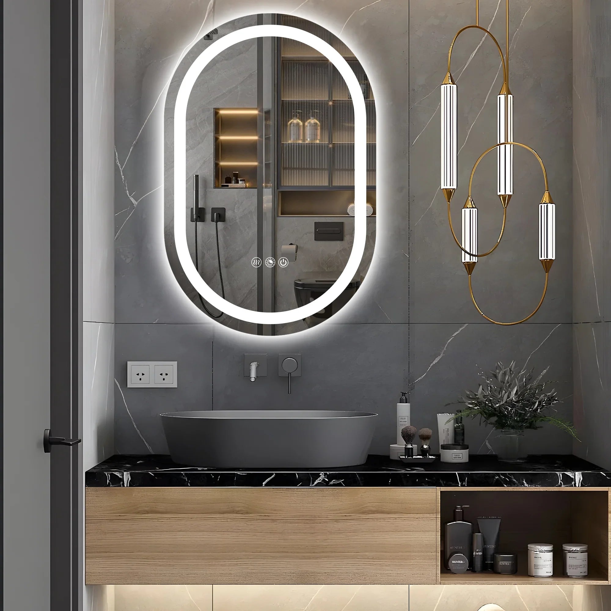 Double Arch LED Bathroom Mirror, 3000K-6000K Dimmable and Many Sizes
