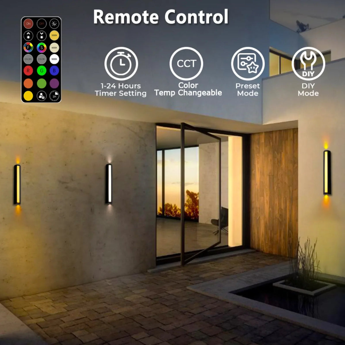 23.6” Modern RGB Outdoor Wall Lights with Remote Control