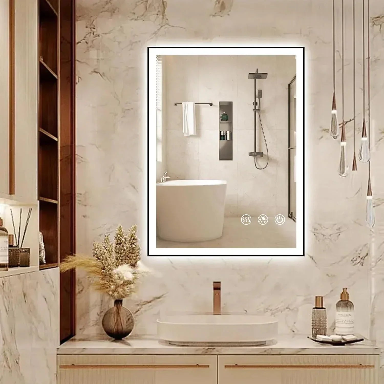 Rectangle 3CCT Dimmable LED Bathroom Mirror with Black Frame
