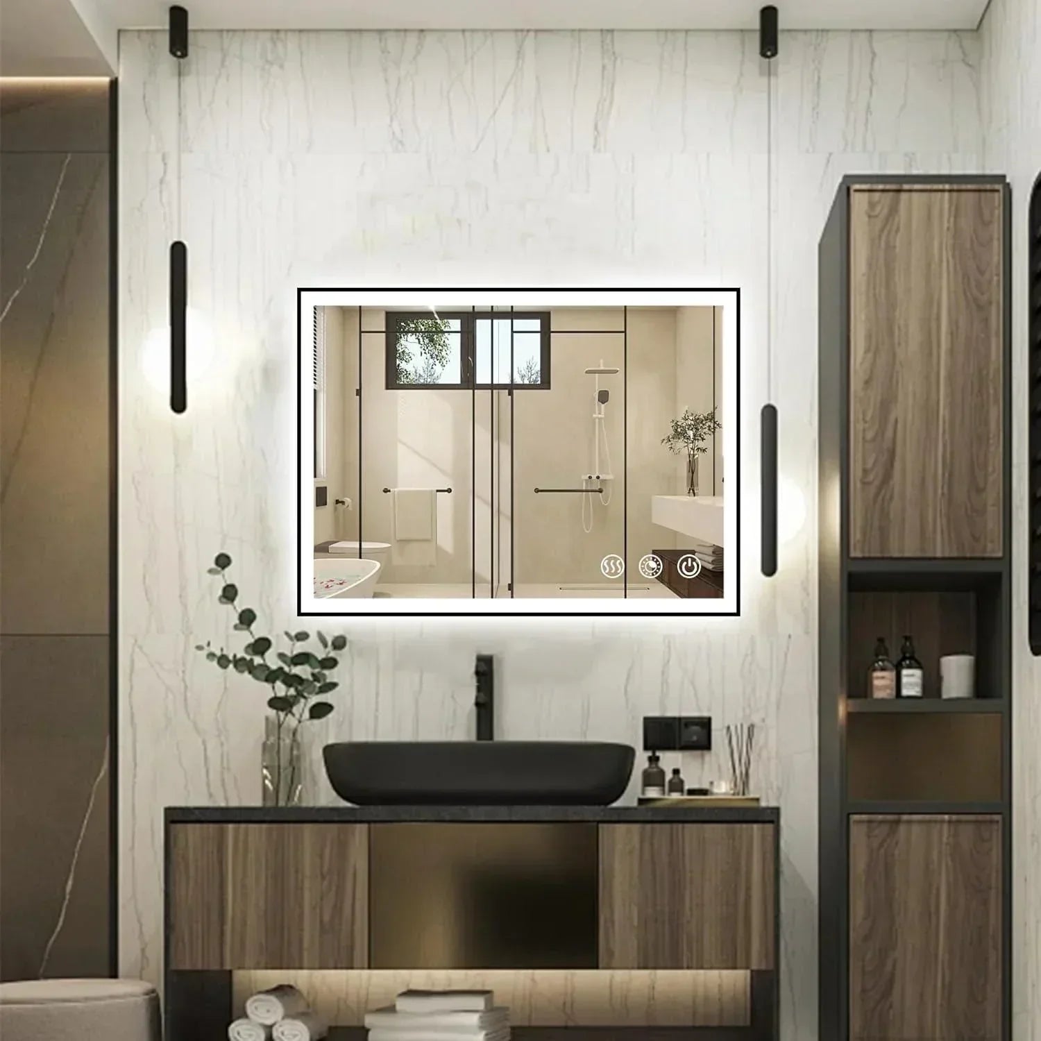 Rectangle 3CCT Dimmable LED Bathroom Mirror with Black Frame