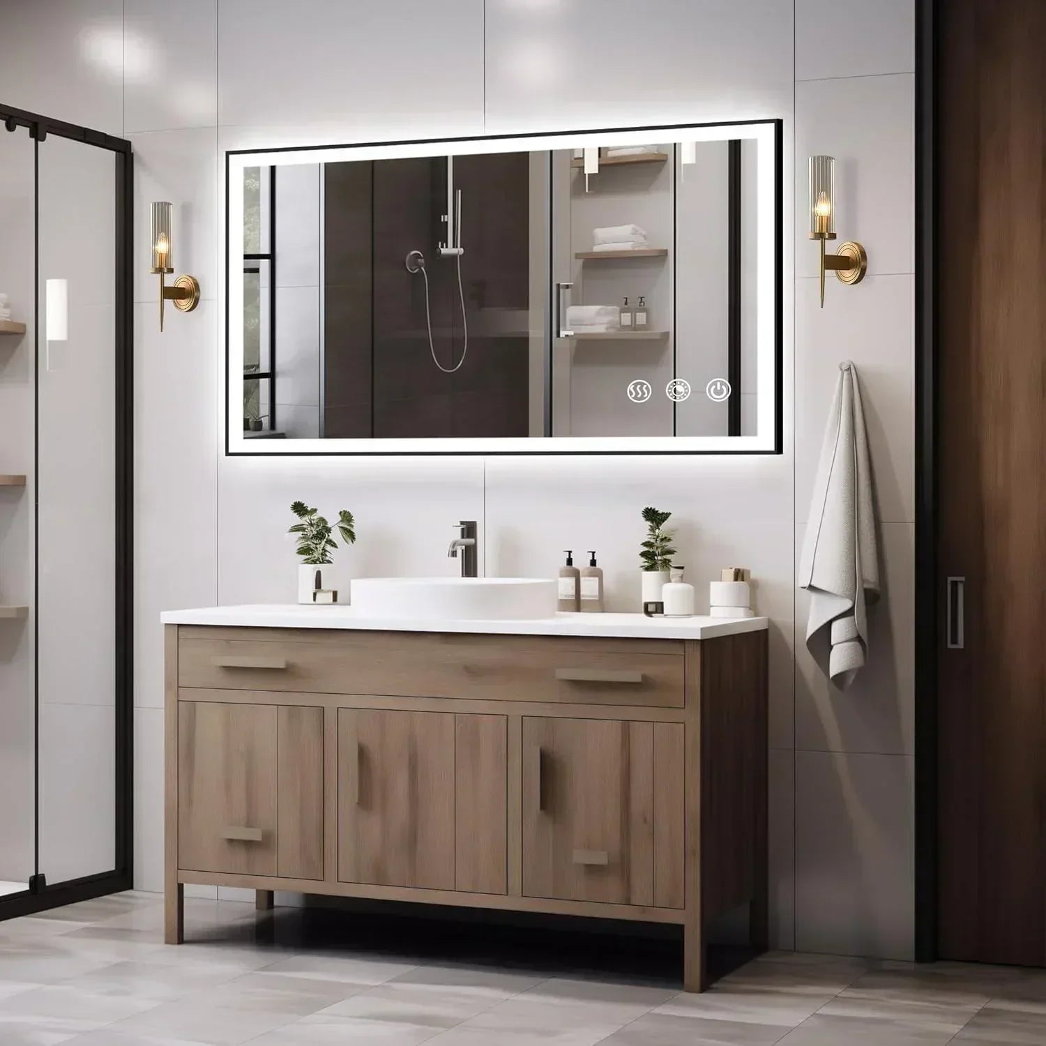 Rectangle 3CCT Dimmable LED Bathroom Mirror with Black Frame