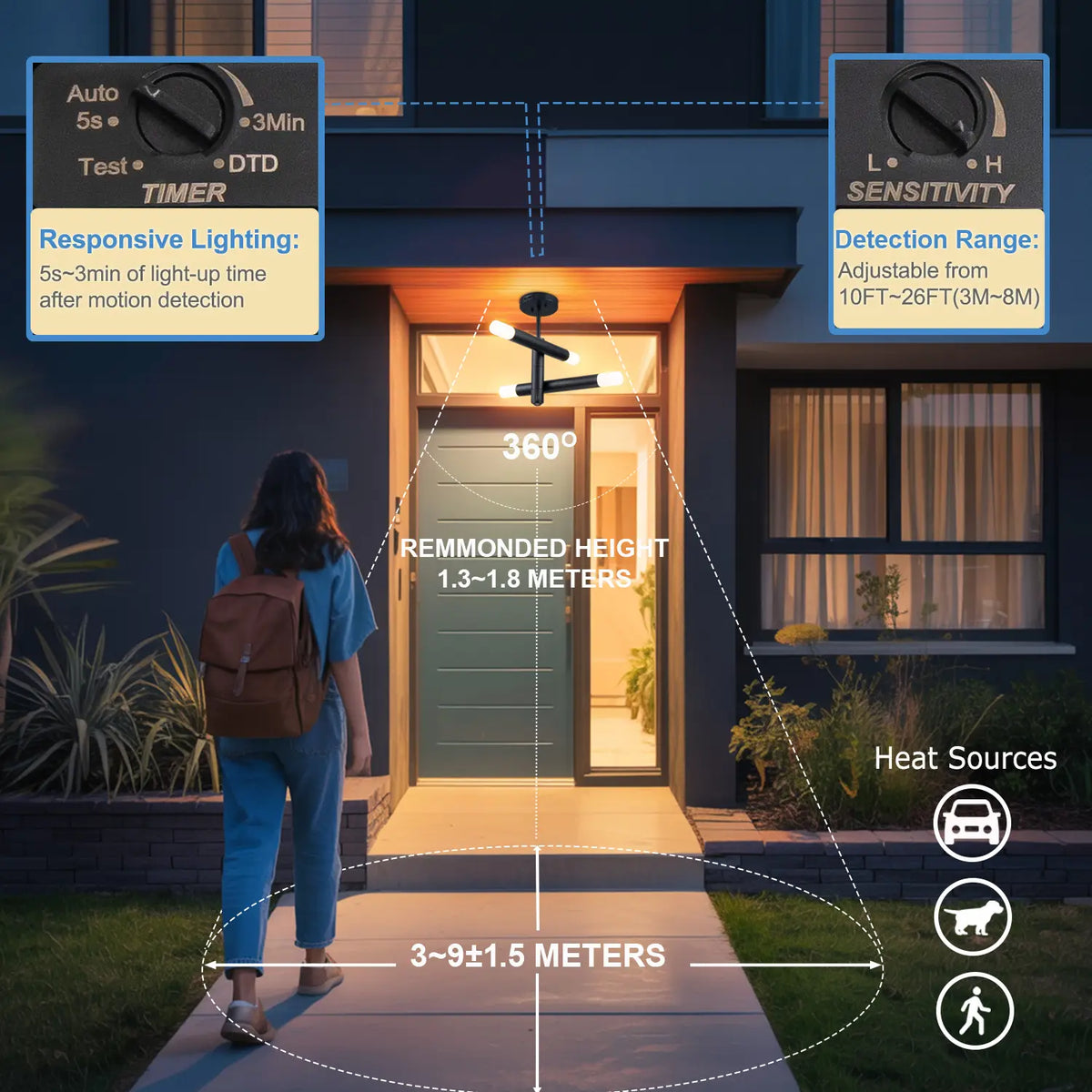 Outdoor Hanging Light with Motion Sensor & Dusk-to-Dawn LED – Black