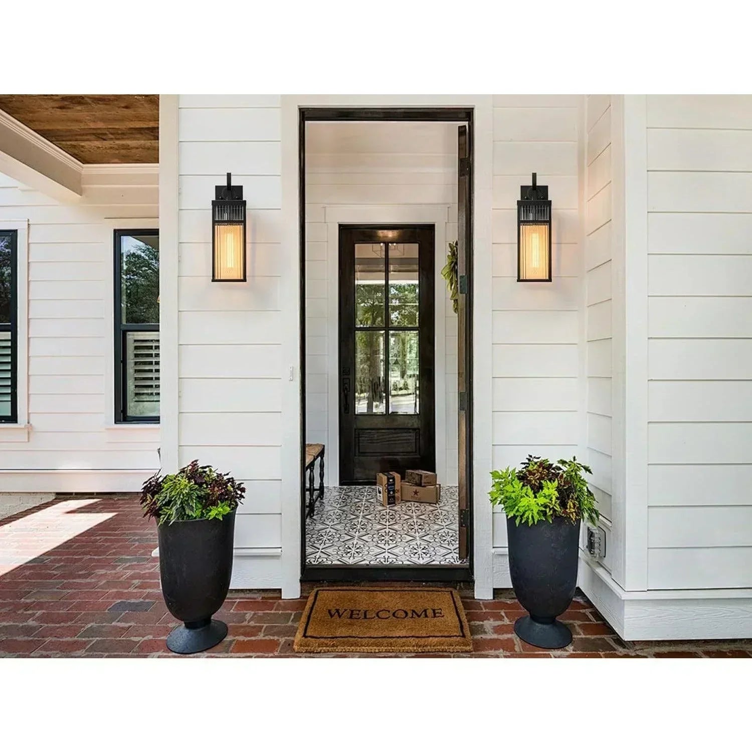 Outdoor Wall Lights with Striped Glass - FTL Outdoor Wall Lighting LED Light Bulbs