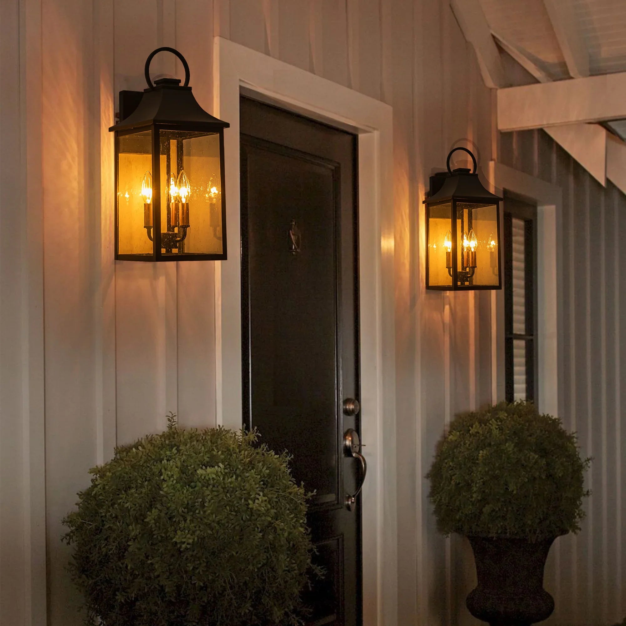 18" Black Outdoor Wall Lights with Gold 3-Light