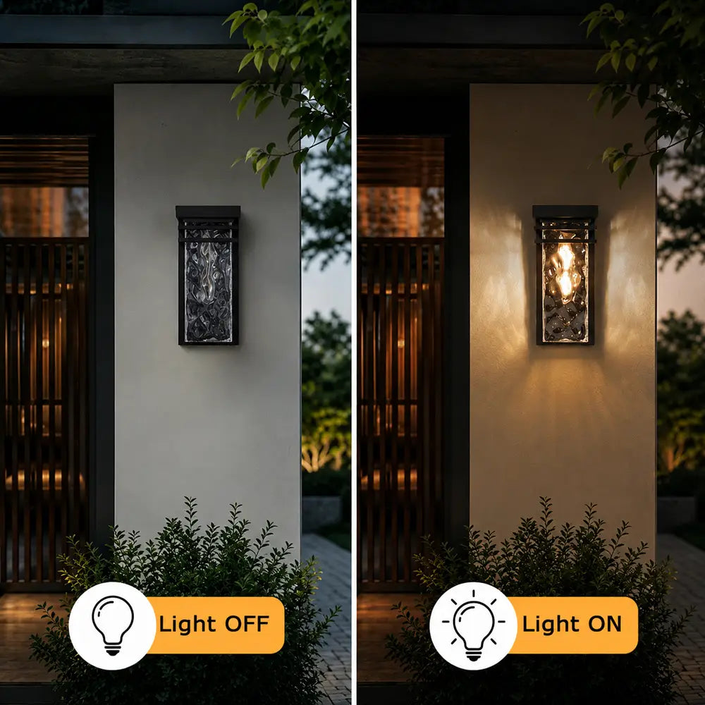 12" Black Outdoor Wall Lights with Water Seeded Glass