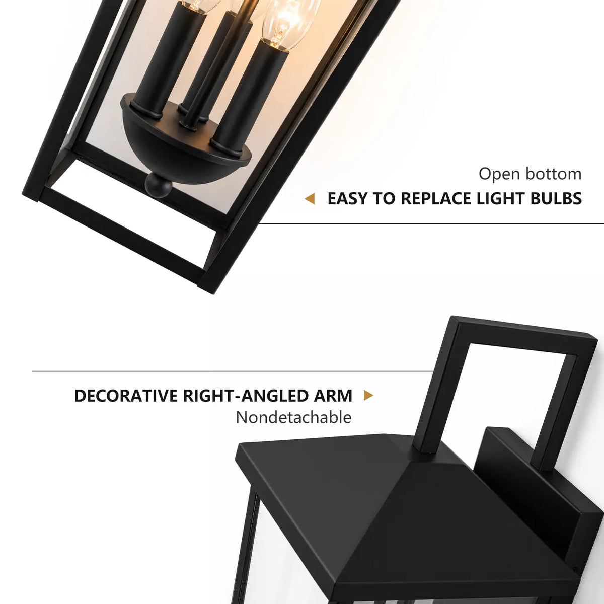 22.5” Outdoor Wall Light –  Black Lantern with Clear Glass
