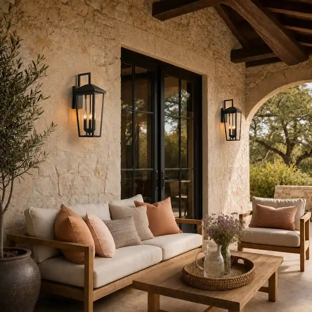 22.5” Outdoor Wall Light –  Black Lantern with Clear Glass