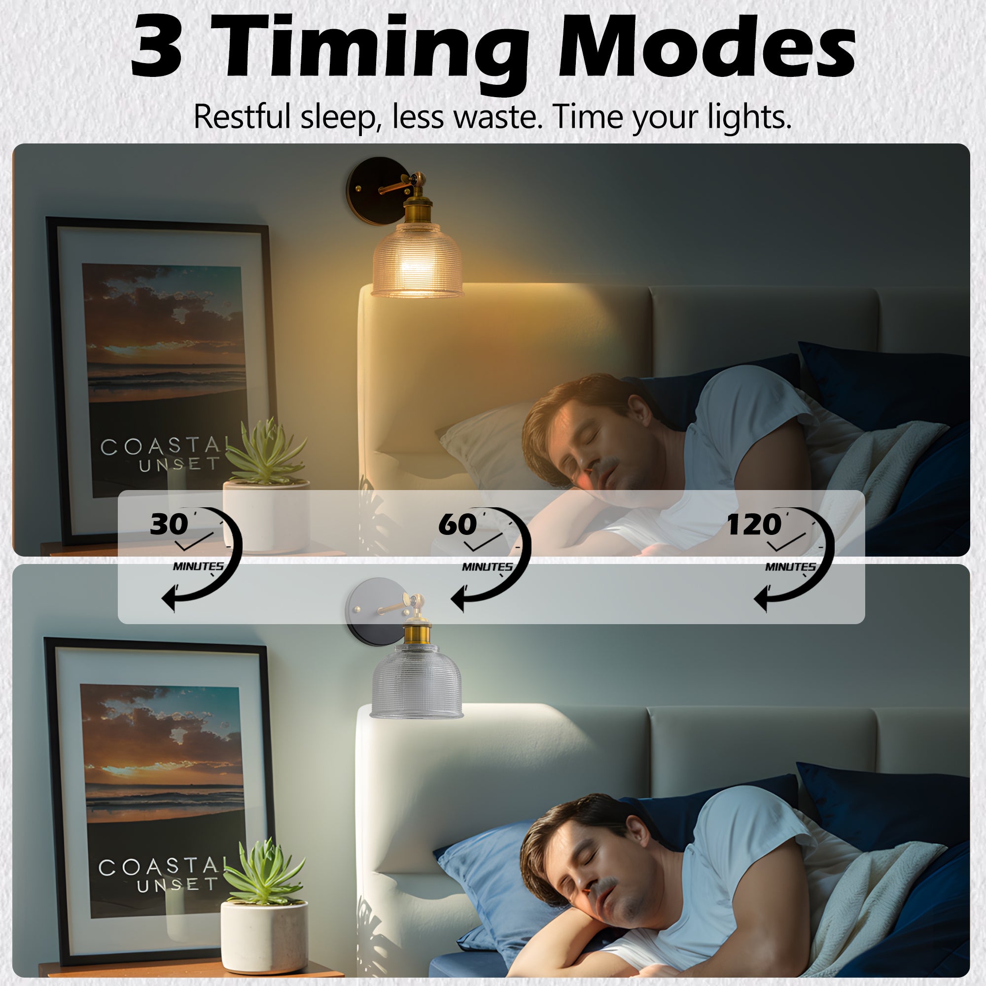 Clear Glass Rechargeable Wall Lights Set of Two