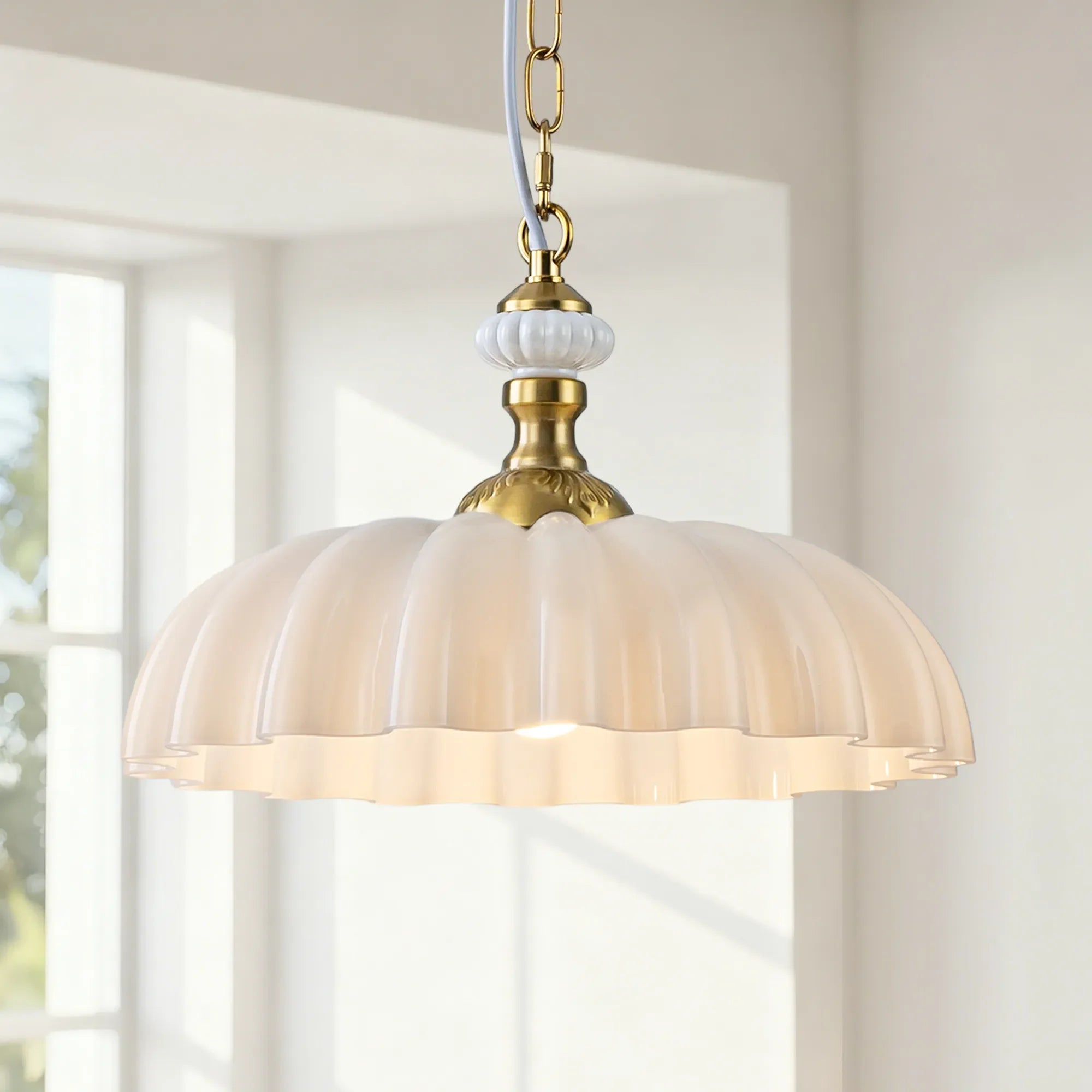 FTL 13.8" Wide Vintage Flower Green Milk Glass Pendant Lights