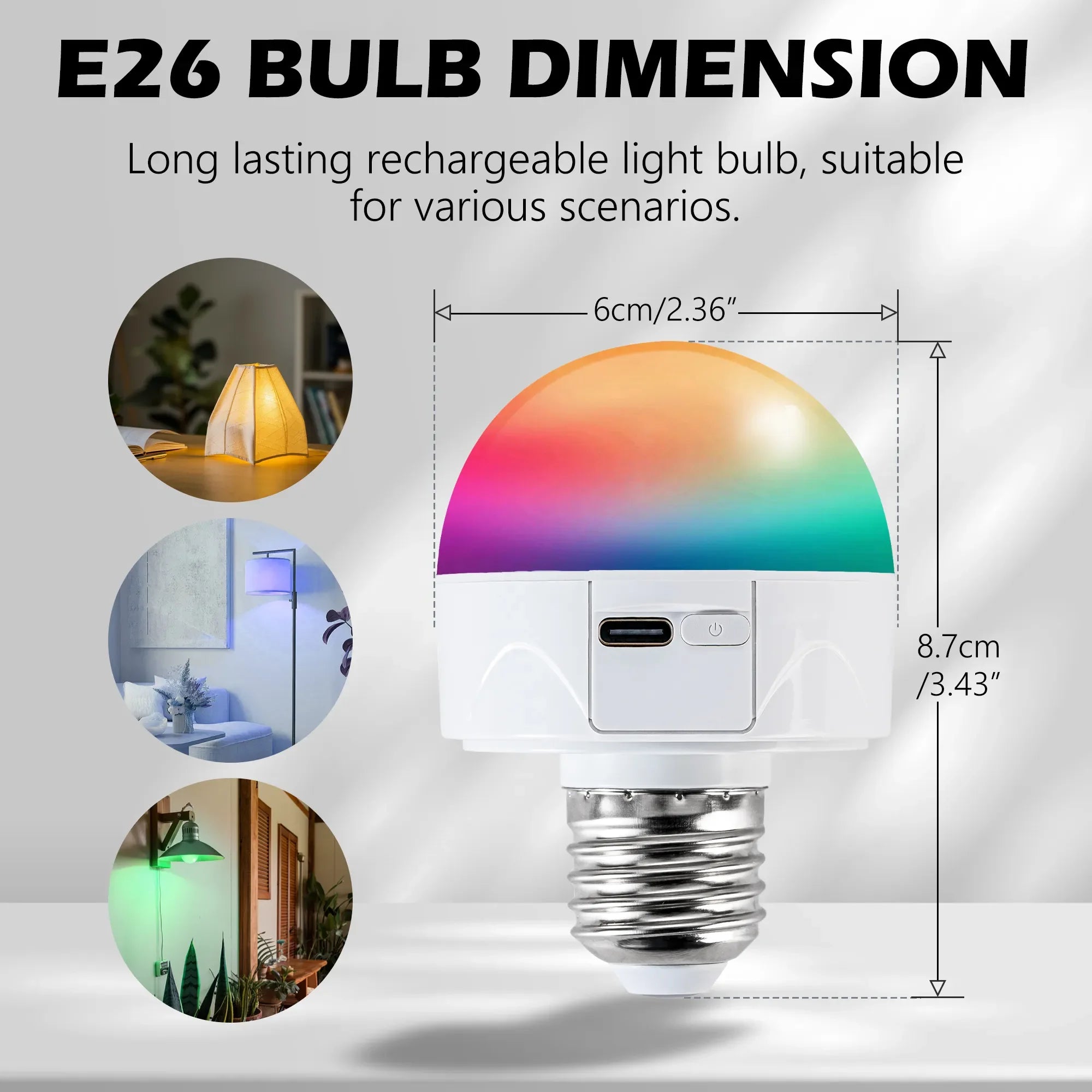 3.43" Rechargeable Color Changing Light Bulb 2-Pack