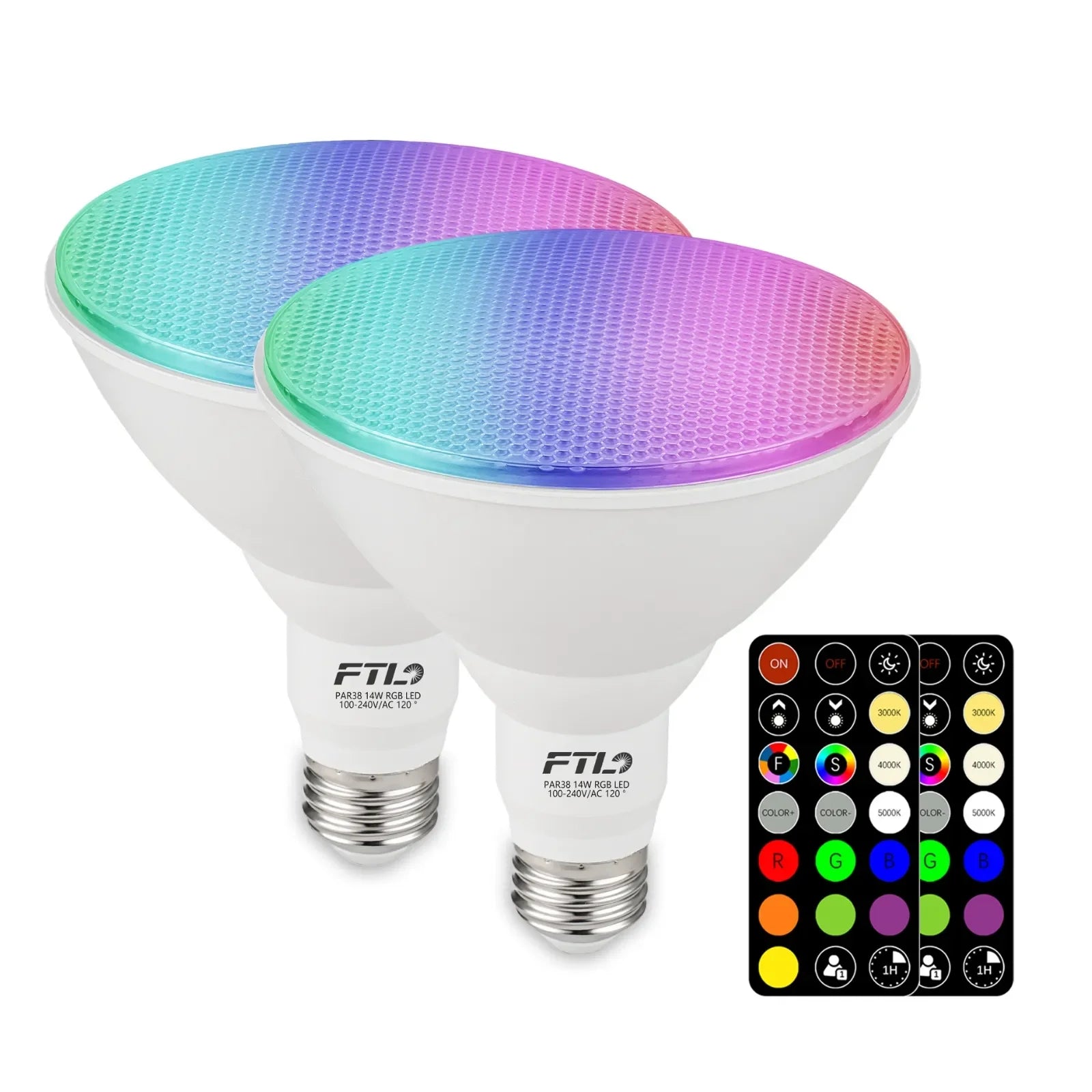 RGB Color Changing PAR38 LED Bulbs with Remote 2-Pack