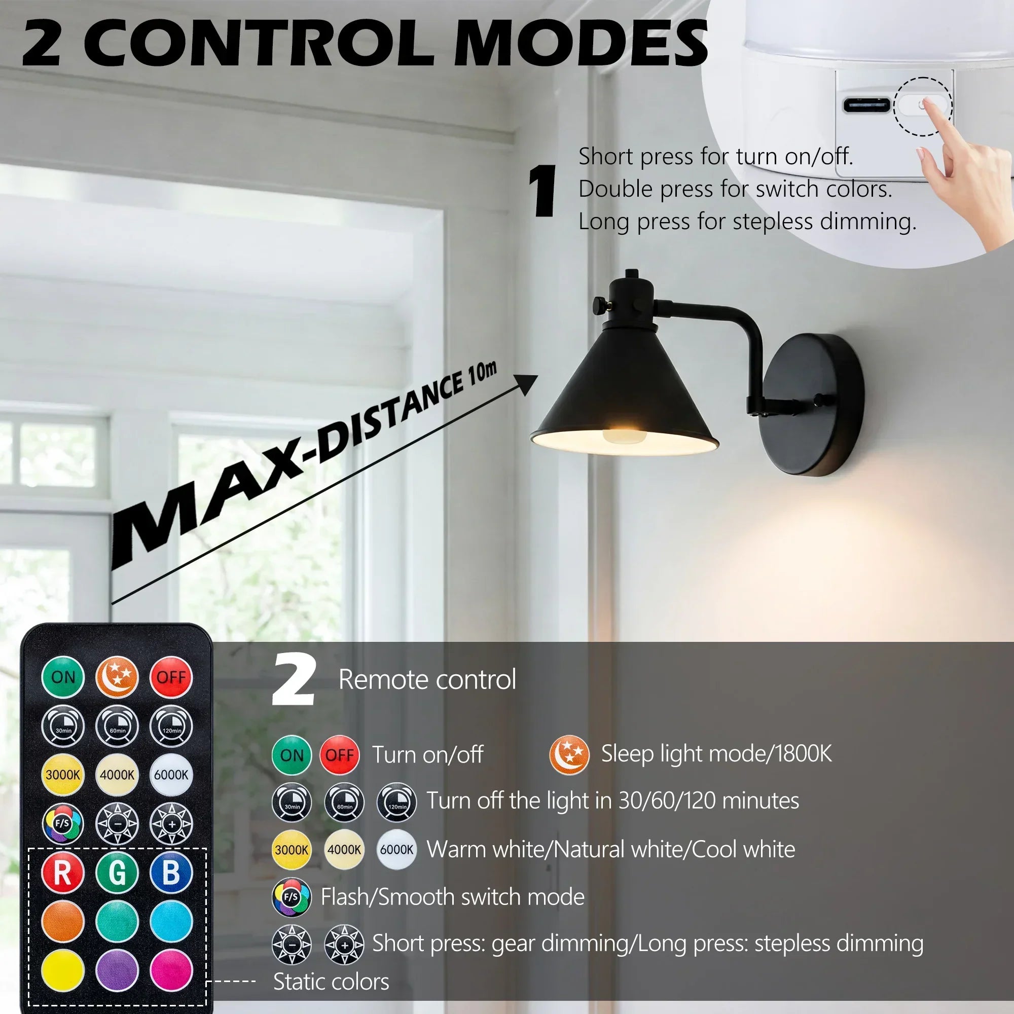 3.86" Rechargeable Color Changing Light Bulb 2-Pack