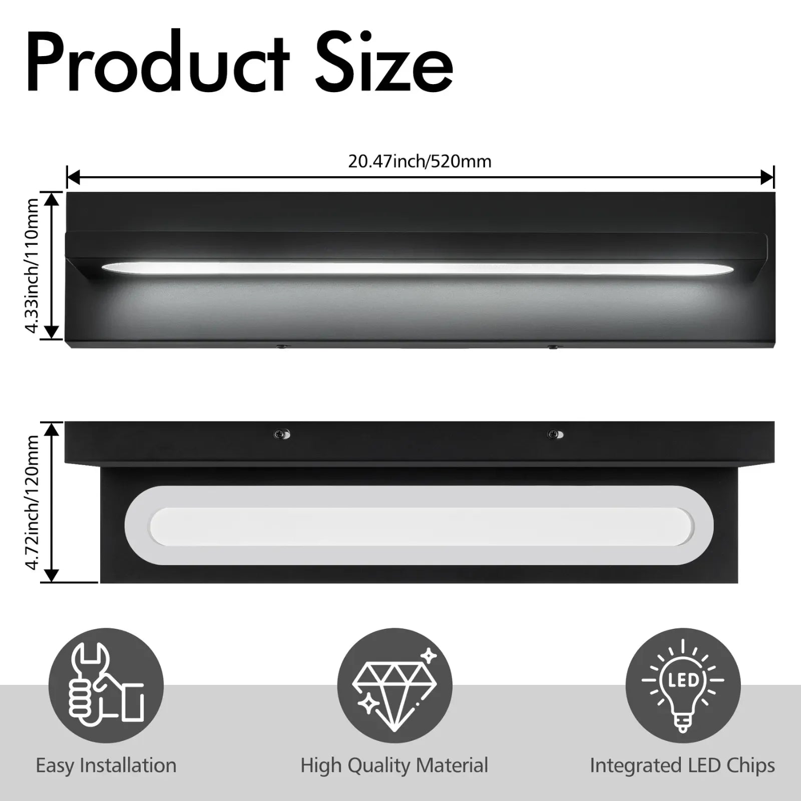 20.5" Dimmable Modern LED Vanity Light IP44 Waterproof
