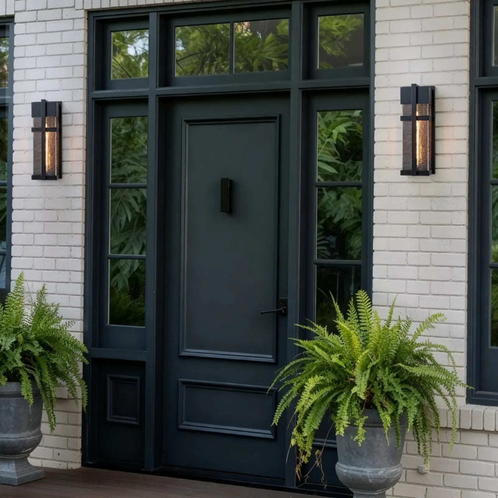 15" Black Outdoor Wall Sconce with Seed Glass