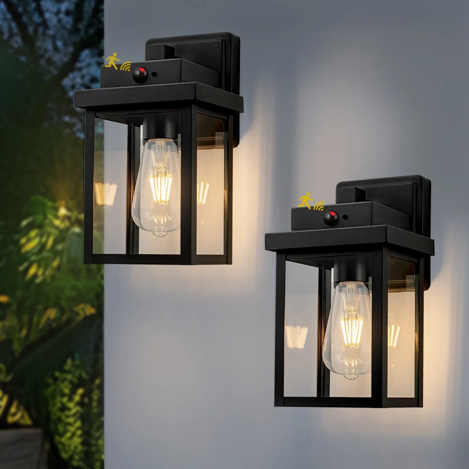 11" Motion Sensor Dusk to Dawn Outdoor Porch Wall Lights Set of 2