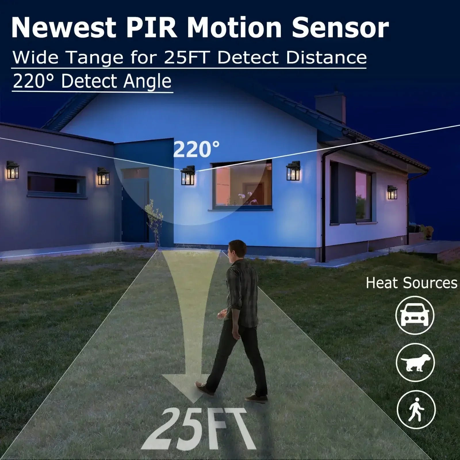 11" Motion Sensor Dusk to Dawn Outdoor Porch Wall Lights Set of 2