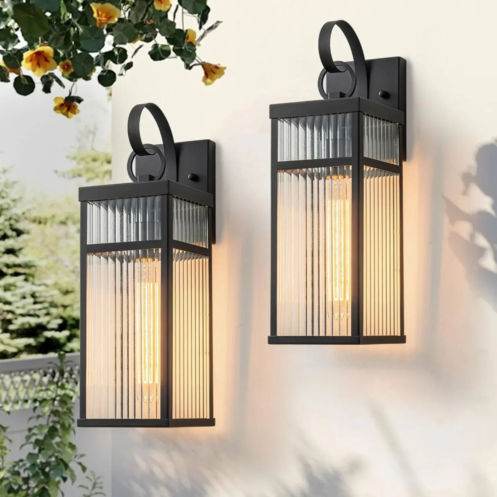 Outdoor Wall Lights with Striped Glass Set of 2