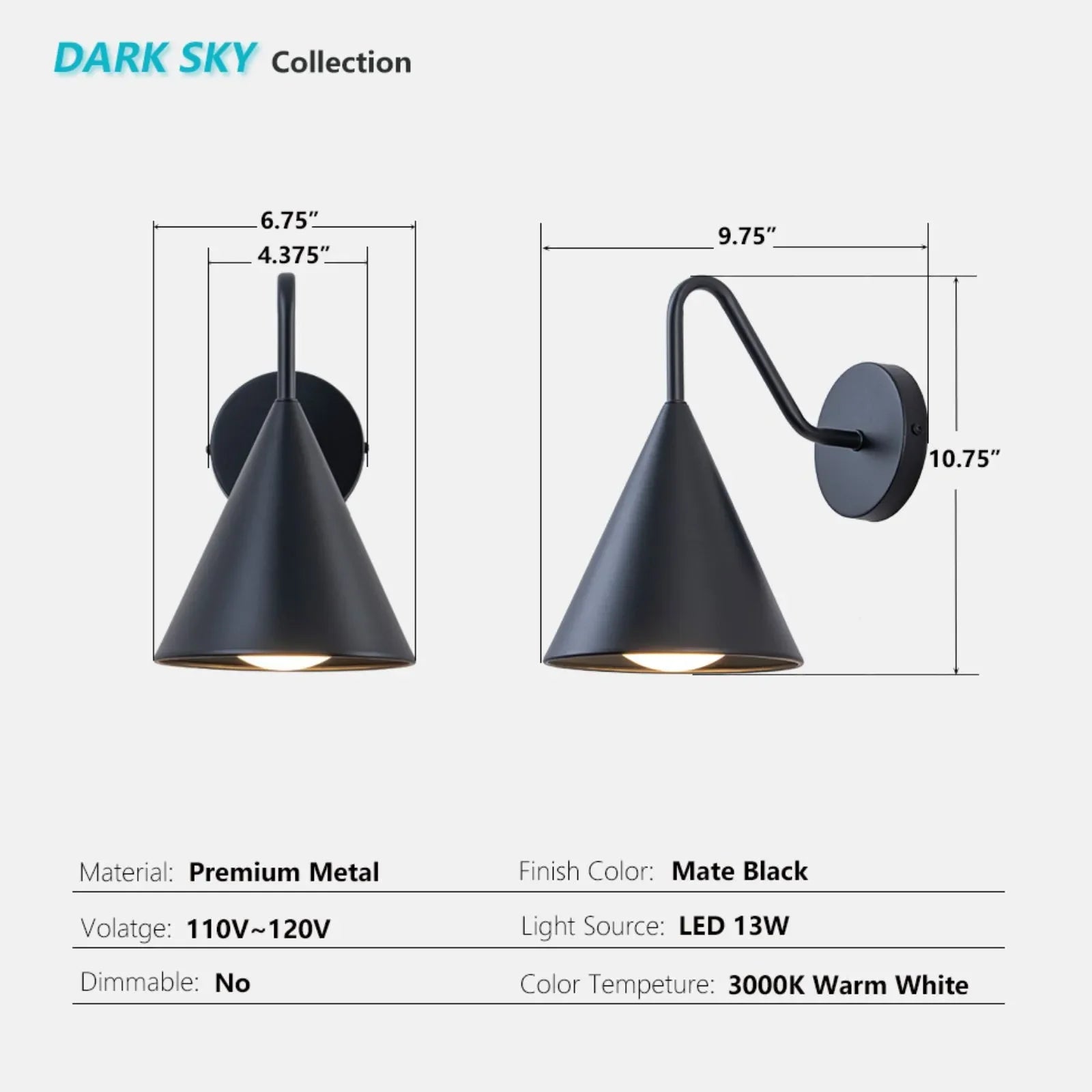 10.6" Outdoor Wall Lights 3000K LED Porch Wall Sconce Set of 2