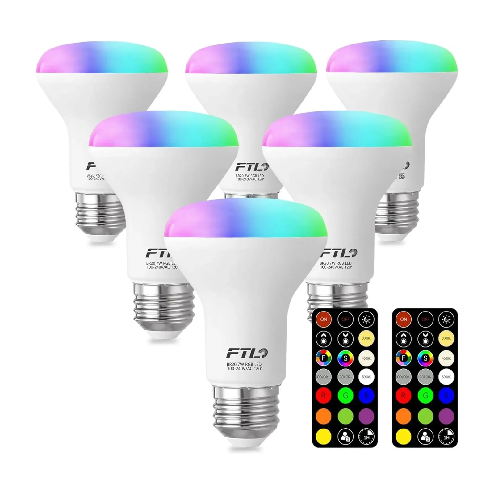 RGB Color Changing BR20 LED Bulbs with Remote 6-Pack
