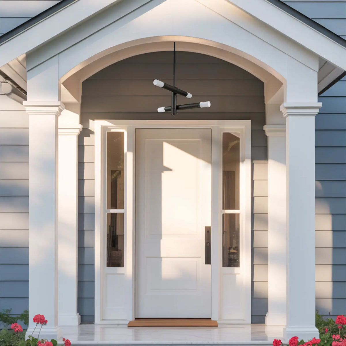 Outdoor Hanging Light with Motion Sensor & Dusk-to-Dawn LED – Black