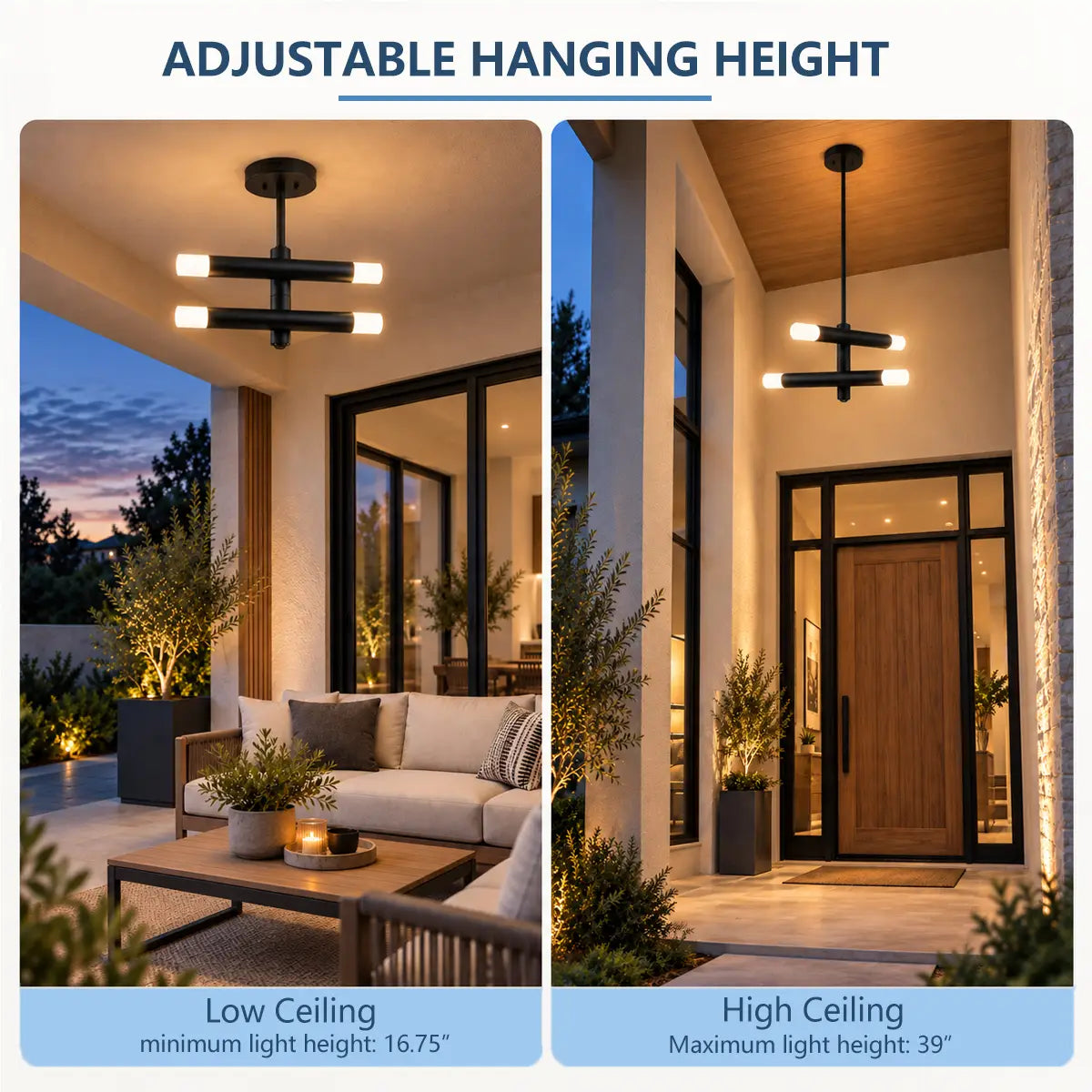 Outdoor Hanging Light with Motion Sensor & Dusk-to-Dawn LED – Black