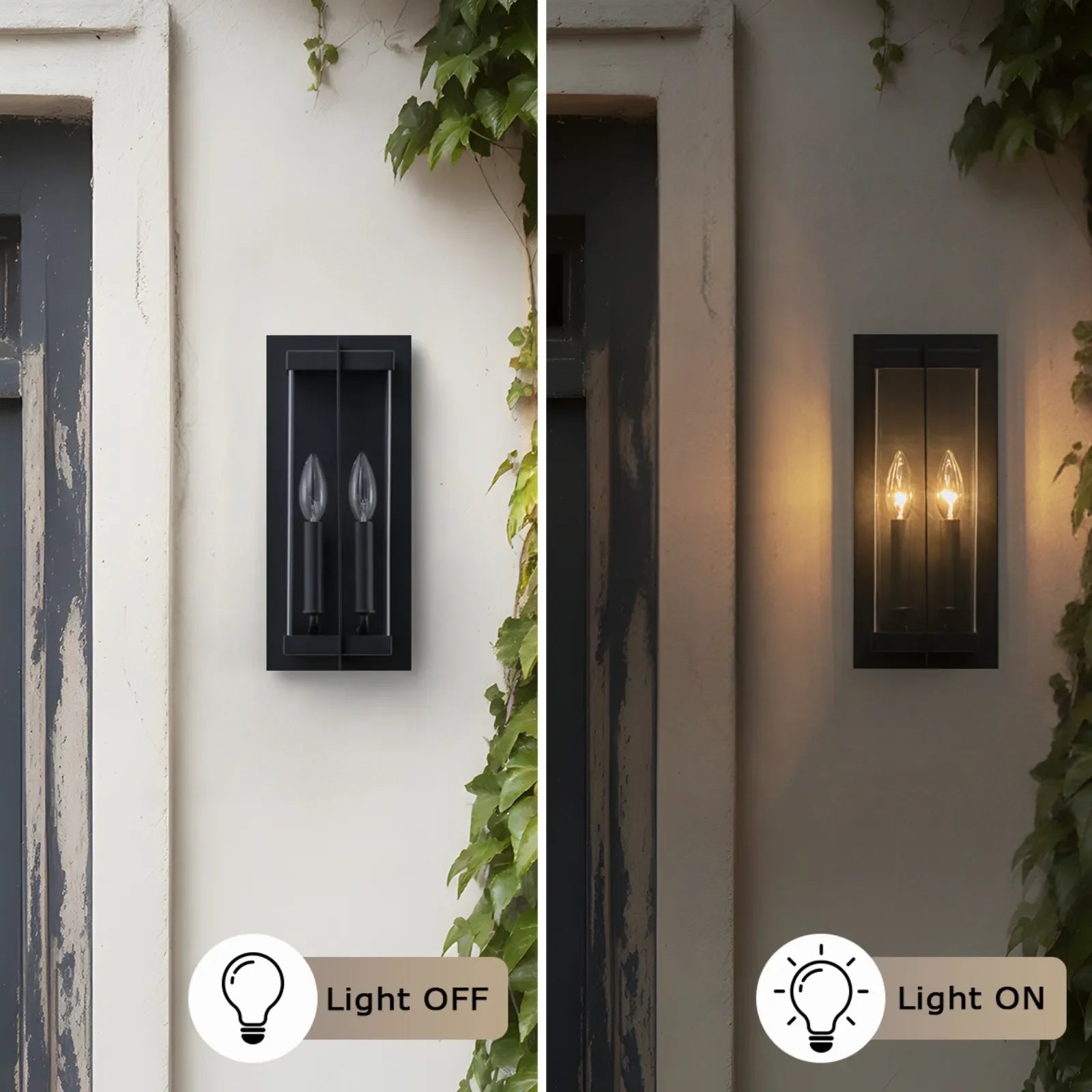 14.1" Acrylic Glass Outdoor Wall Light with 2-Light Candelabra